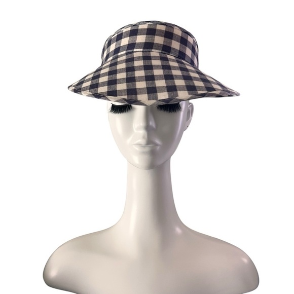 Navy Gingham Women’s Visor with Yellow Sweatband - Picture 1 of 5